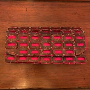 NWT Artmosphere Hawaii Red Satin & Brown Shell / Horn Convertible Clutch / Purse